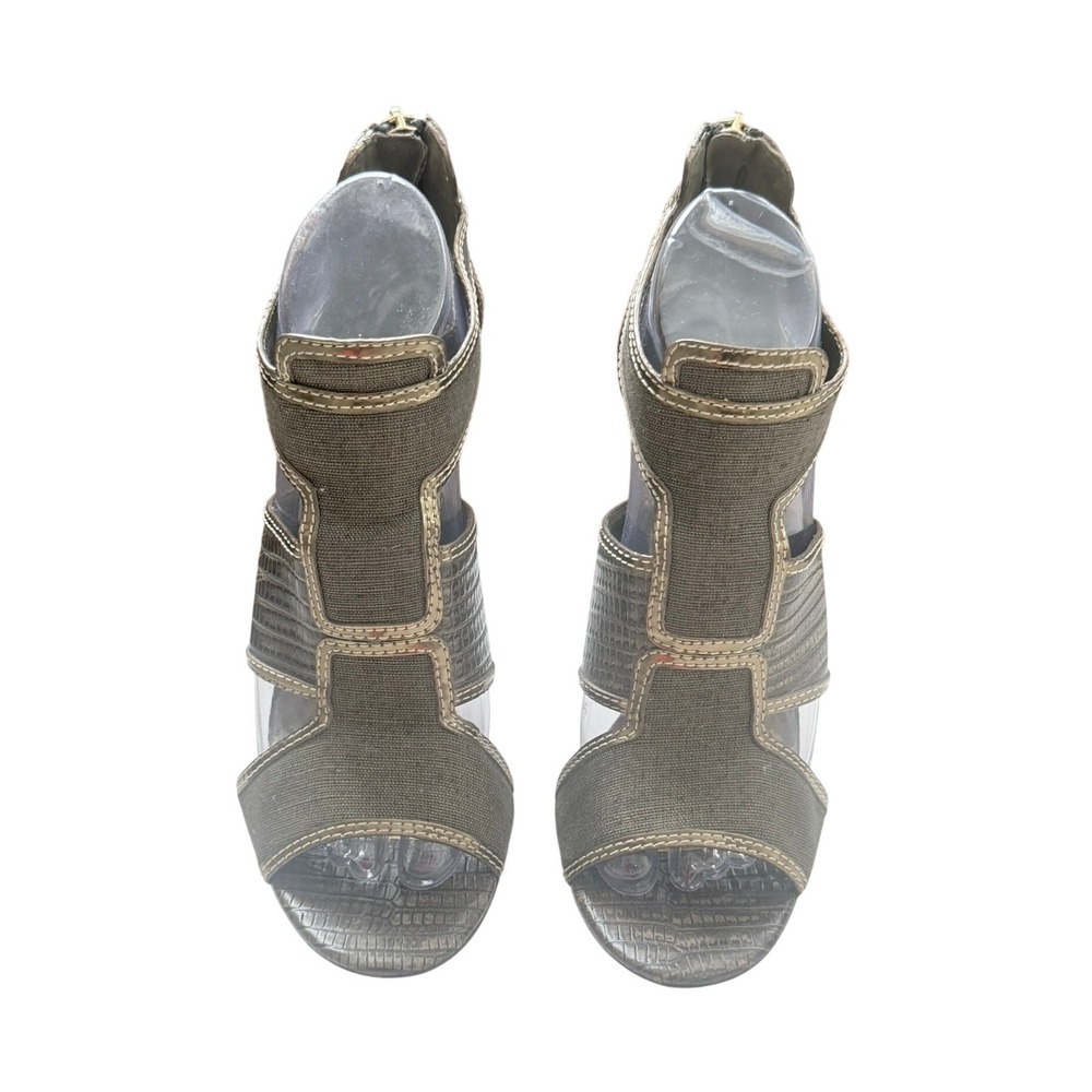 Tory Burch Edgy Statement High Heel Sandals Olive Green and Gold Size 8